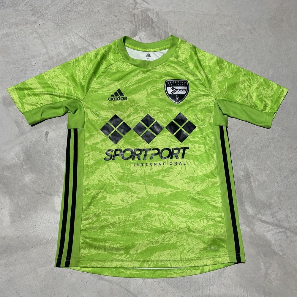 LIME GREEN ADIDAS SPORTING ST LOUIS SOCCER JERSEY YOUTH SIZE L FOOTBALL STL City